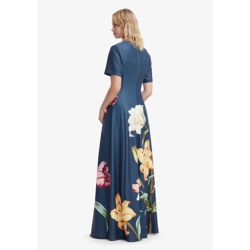 LEO LIN Alice Short Sleeve Maxi Dress - Lily Print In Indigo image number 1
